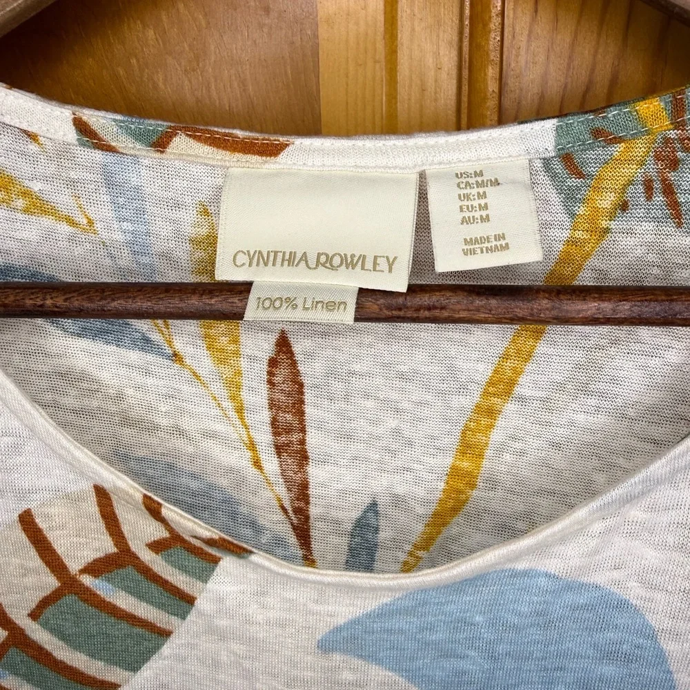 Cynthia Rowley Leaf Print Short Sleeve Top - Cream, Blue, Green, Brown - Picture 5 of 5